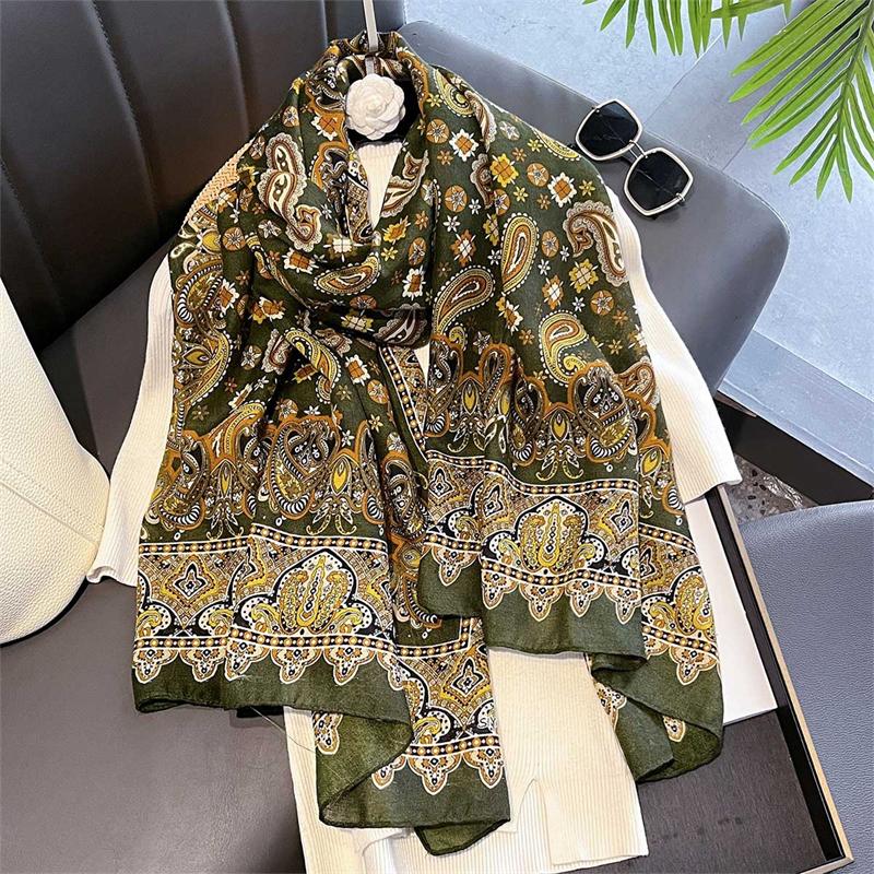 Vintage Black Paisley Shawl 88x180cm Cotton-Linen Feel Boho Style Women's Scarf Fashion Luxury Big Size Blanket