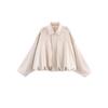 Women's Polo Neck Long Sleeve Bomber Jacket Loose Fit Streetwear Outerwear Suede Texture Coat