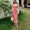 French Polka Dot Backless Spaghetti Strap Dress for Women, Summer Waist-cinching Figure-hugging Skirt, Pure Vacation Style Long Skirt