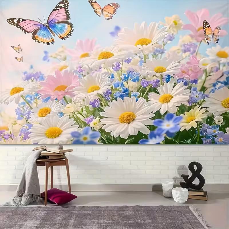 2D Colorful Butterfly Flower Backdrop Outdoor Garden Celebration Photo Background