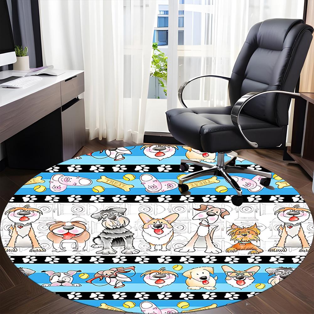 1pc Dogs Paw Prints Office Round Rug, Non-slip, Soft and Durable Office Rug for Interior Decoration, Perfect for Office, Beautiful Decoration Yy260323