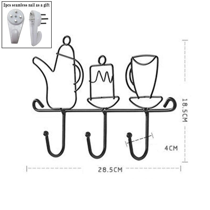 1pc  Iron Kettle Wall Hook Ins Simple Key Rack Nordic Coat Hooks Black Hat Hanger for Home Decorate
