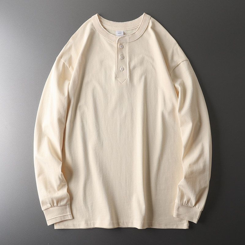 Henley Shirt American Style Heavy Men's Long-Sleeved 100% Cotton Coat Foreign Trade Export Original Last Order Men's G Henry Collar T-shirt