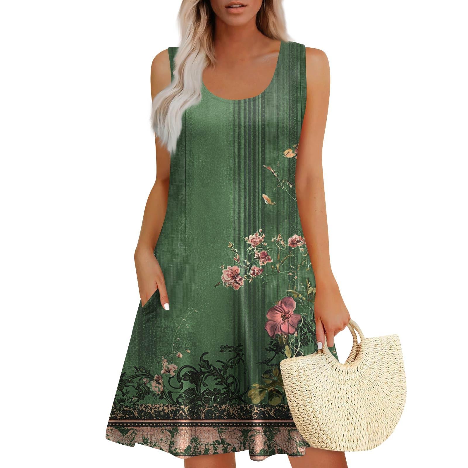 

Женское летнее повседневное платье без рукавов с квадратным вырезом и цветочным принтом, с карманами XXXL