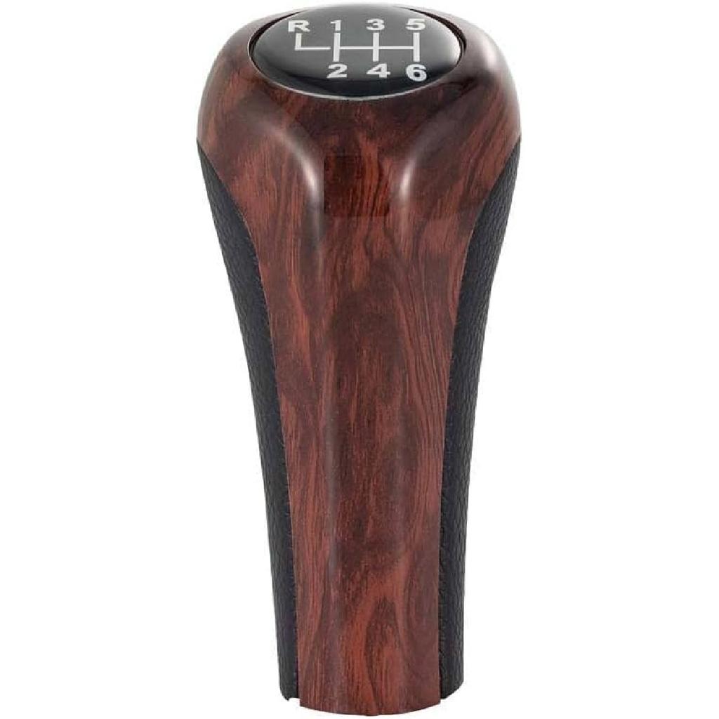 SANRILY Wood Texture 6 Speed Manual Shift Knob Fit for BMW E90 E46 3 5 6 Series E39 E60 E61 E91 E92 E82 X3 E83 ABS and Leather Shifter Knob Adapter