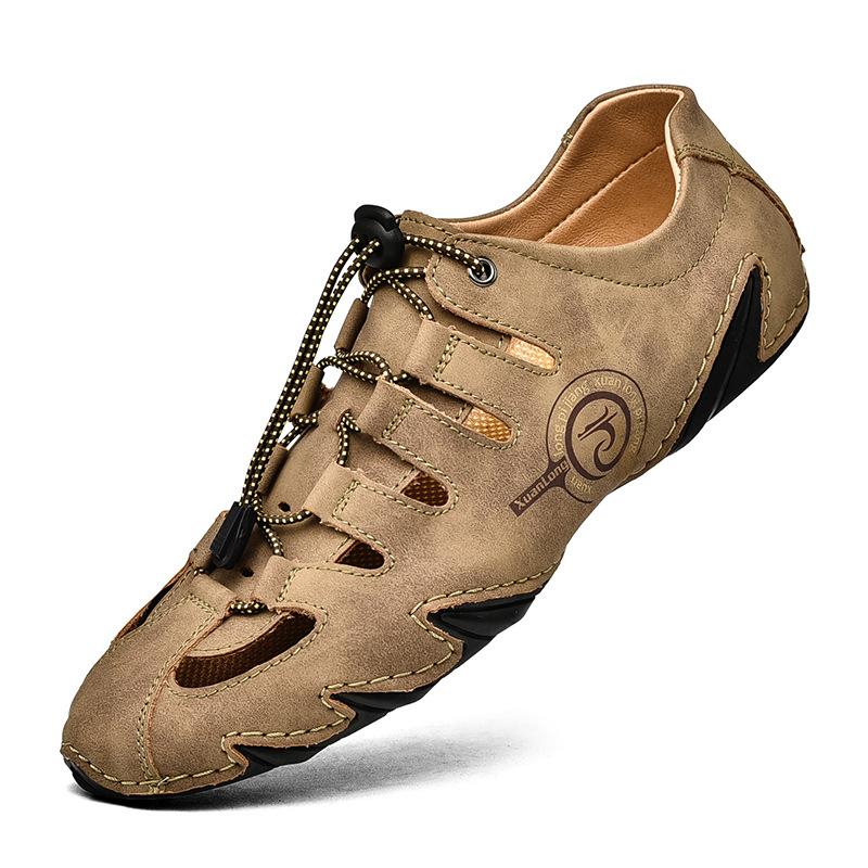 Large Size Beach Sandals Hole Shoes Men's Shoe Leather 2021 Summer Breathable Trend Hollow Casual Leather Shoes