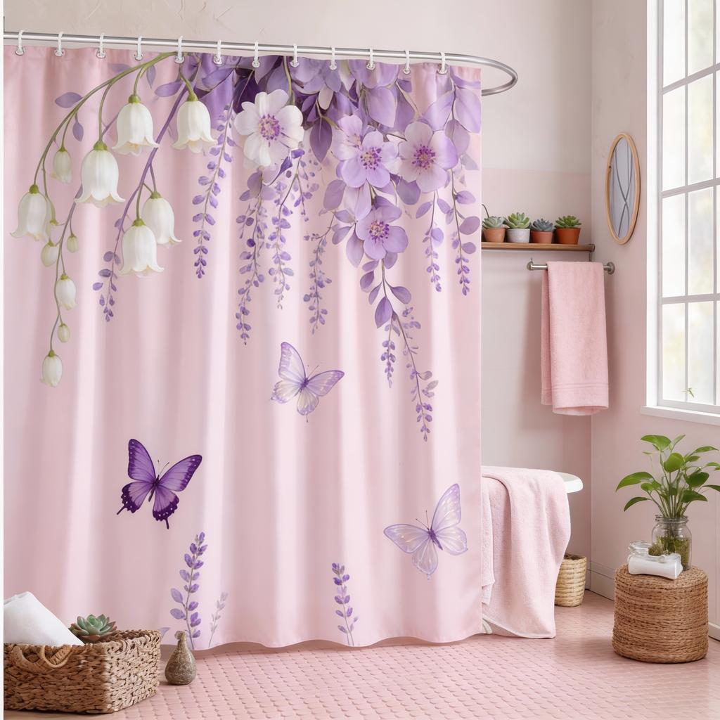 Elegant Floral Butterfly Shower Curtain – Waterproof Bathroom Decor with Tropical Plants, Multiple Sizes 90x180cm - 300x180cm