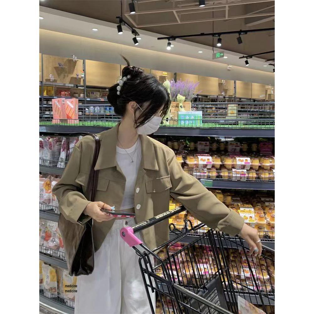 Women's Retro Lapel Long-Sleeve Short Cardigan Jacket - Spring/Summer