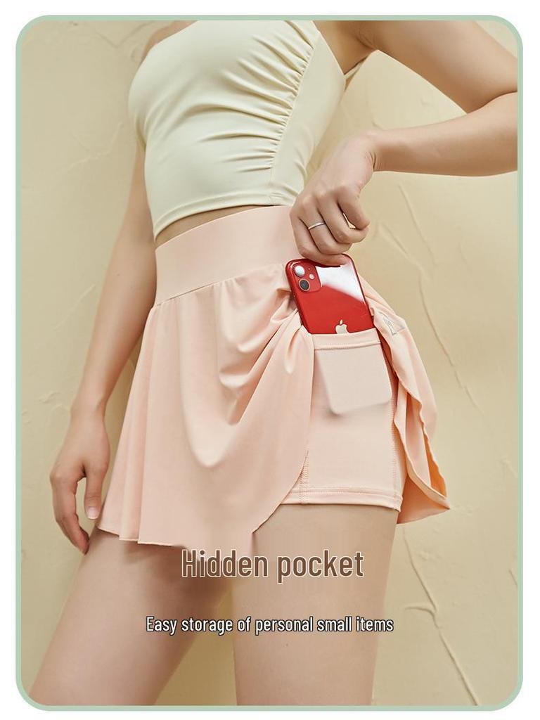 Damska szybkoschnąca spódniczka A-line: Dwuwarstwowy, chroniący przed prześwitywaniem, lekki nylon na fitness i bieganie
