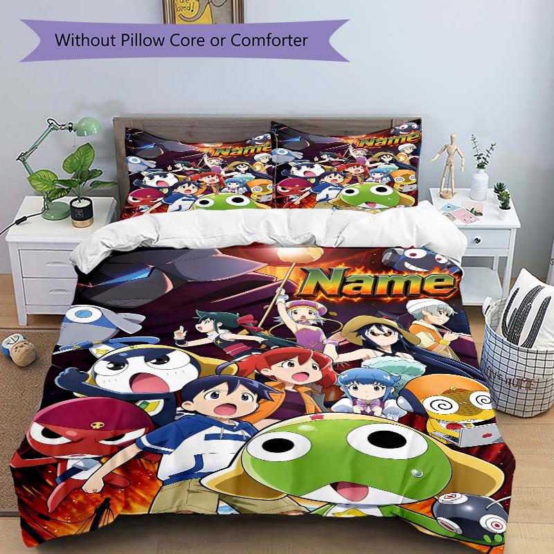 Custom Name Keroro Gunso Anime Characters Print 3Pcs Bedding Set Duvet Cover With 2 Bedro Pillowcase Home Birthday Gift