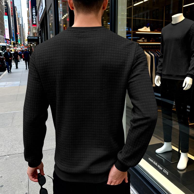 Men S Casual Long Sleeve Crew Neck Textured Pullover Sweatshirt