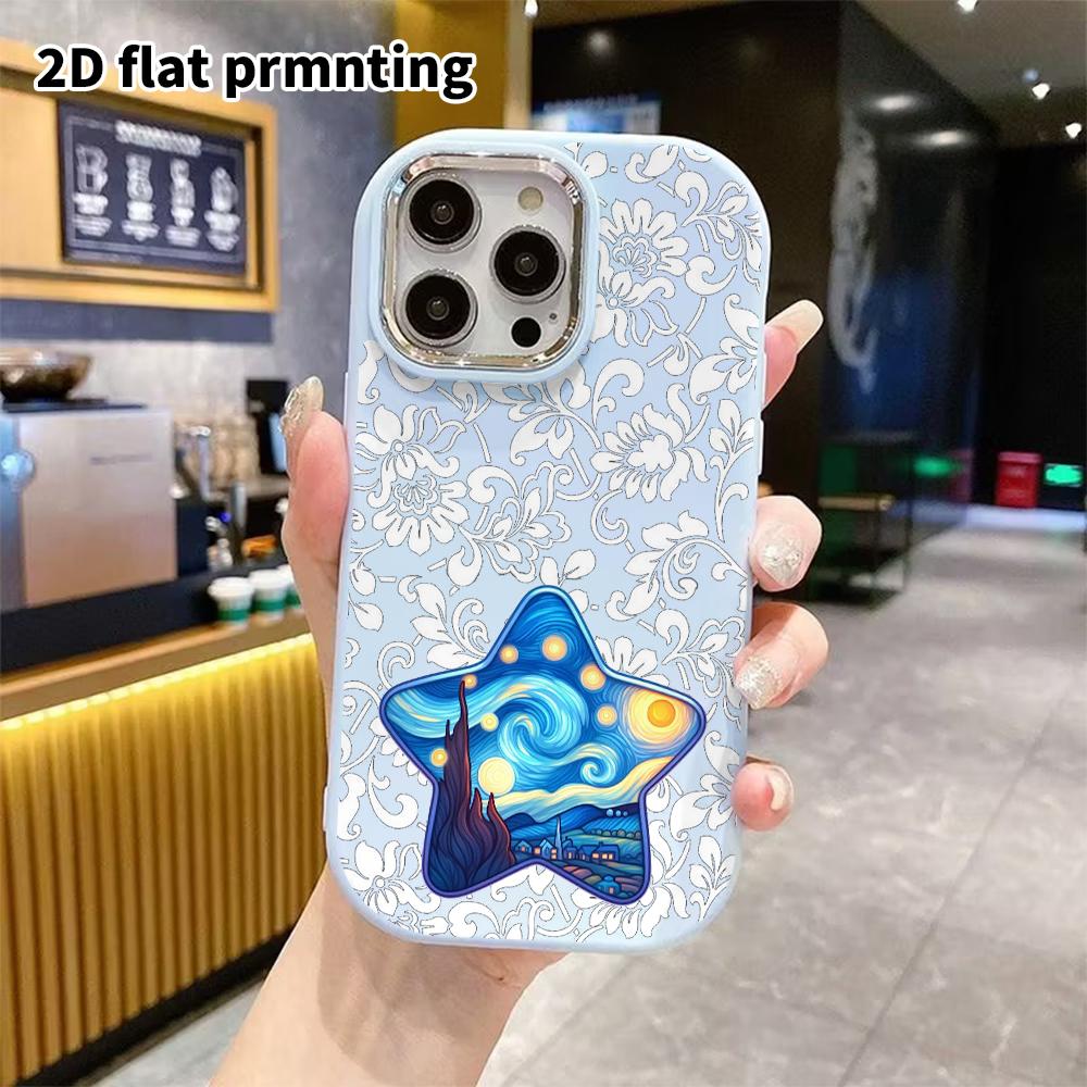 Phone Case: 2D Flat Design Suitable for iPhone 18 17 16 15 14 13 Pro Protective Case, Couple Style, Moonlit Star, Christmas and Halloween Gift