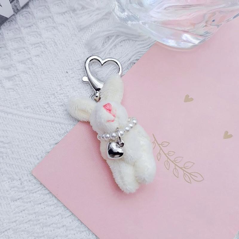Key Holder for Students Heart Rabbit Keyring Phone Lanyard Mobile Phone Strap