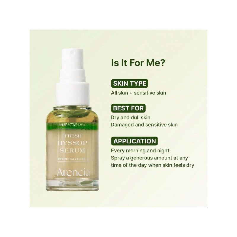 Arencia Fresh Hyssop Spray Serum Mist 30ml - Anti-Aging, Tiefenhydratation, Anti-Falten, All-in-One-Pflege - Koreanische Hautpflege