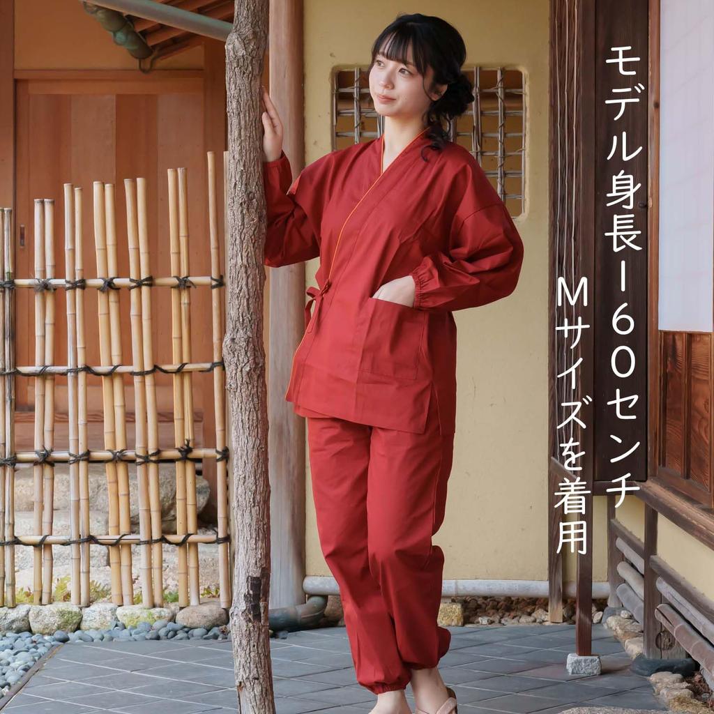 [Yurakuan] Women's Samue (Japanese workwear), 100% Cotton, Slightly Thin Fabric (Plain Burgundy, Slightly Thin Fabric, Size M)