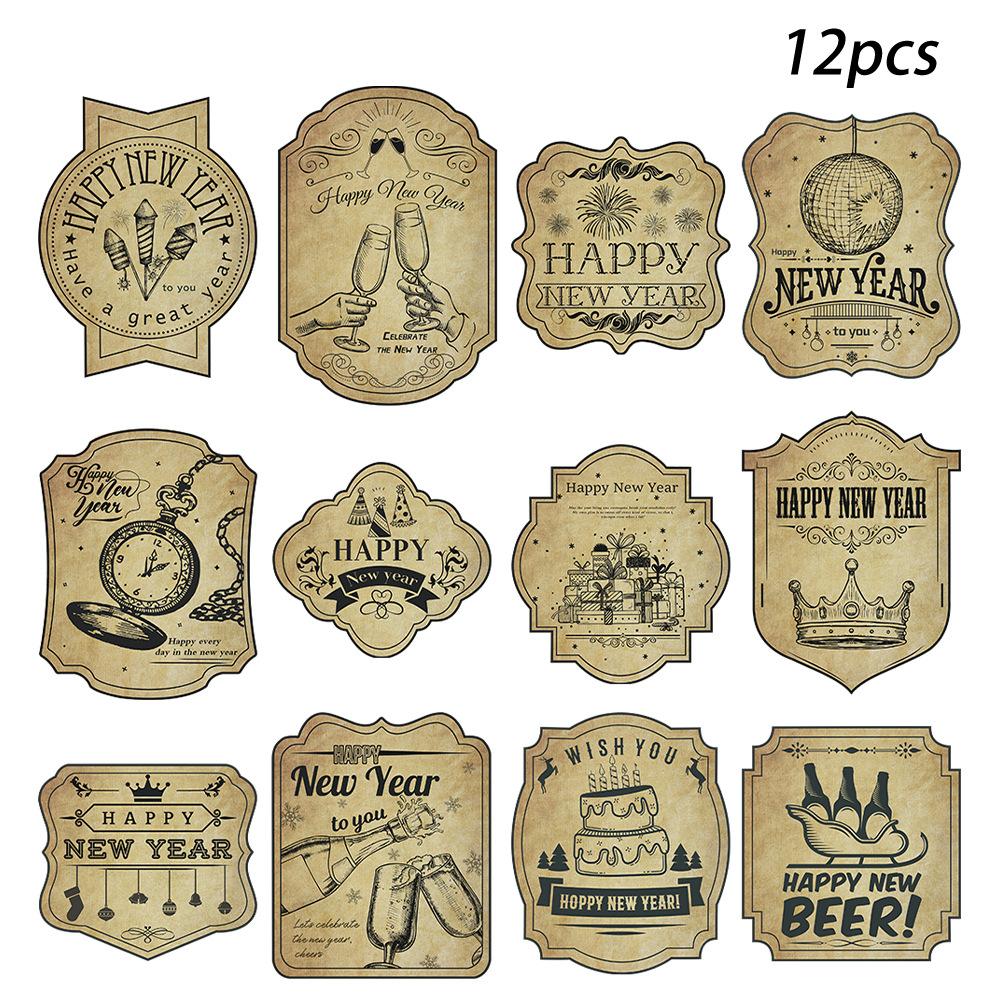 New Style, New Year Theme, Red Wine Bottle Stickers, Vintage Copperplate Paper, Adhesive Bottle Stickers, Party Desktop Decoration Supplies