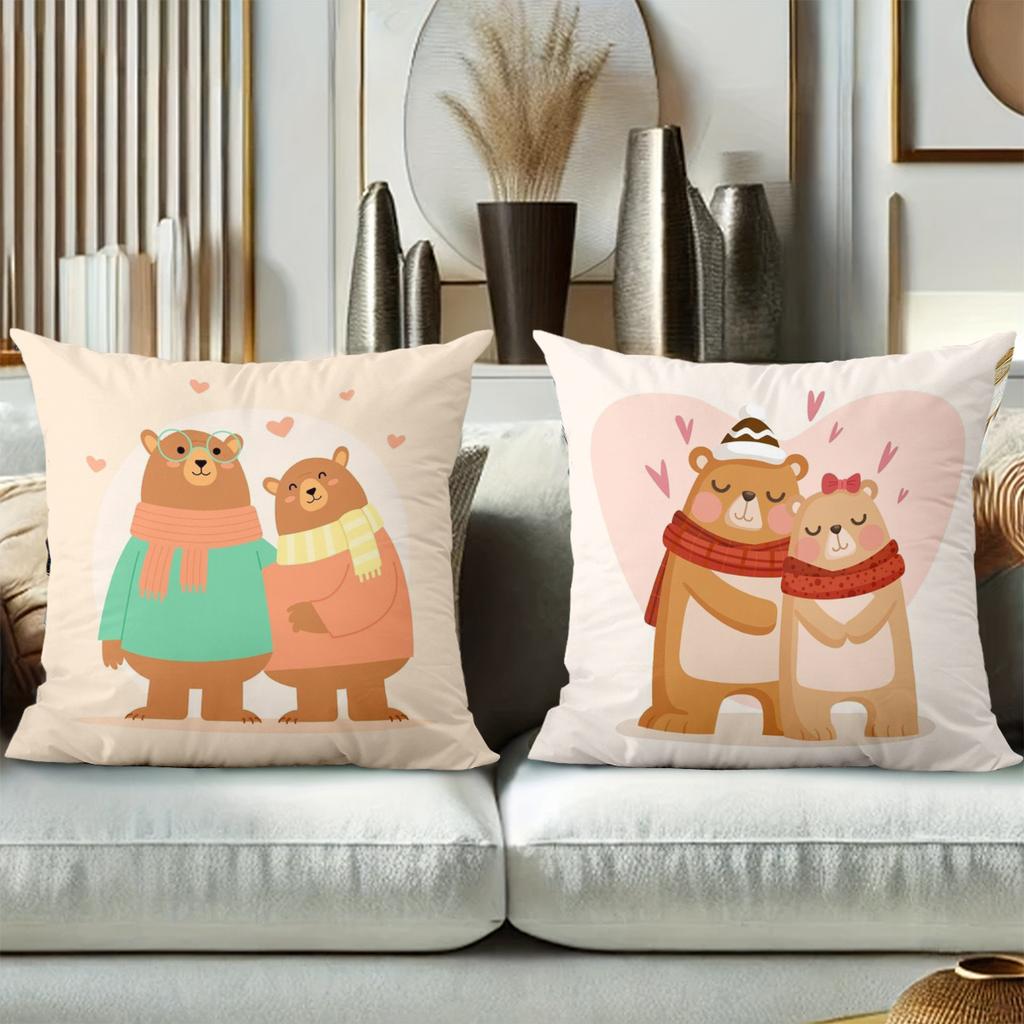 Cute Bear Couple Pillows Warm And Loving Design Polyester pillowcase, sofa decorative cushion cov Headboard Pillow