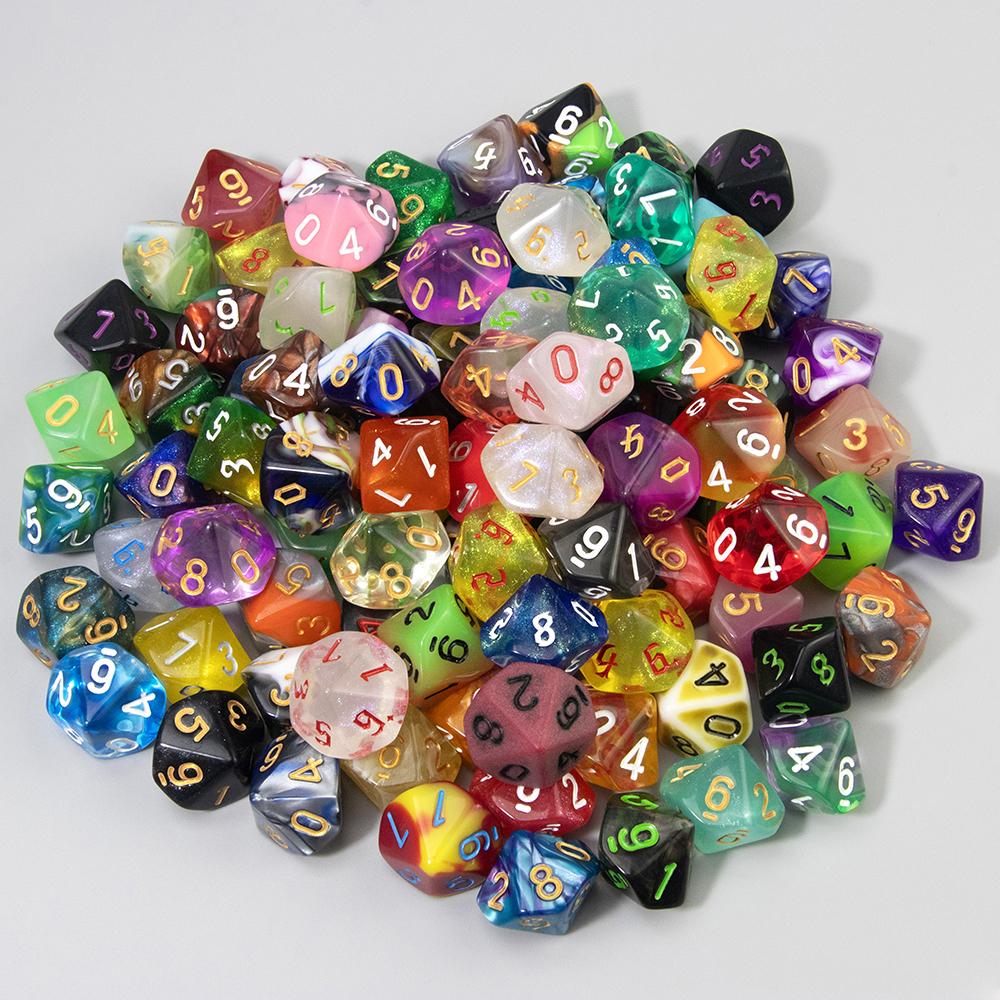100 Stück Zufälliges Würfelset für DND Rollenspiel, Verschiedene Farbstile Polyedrische Würfel D4/D6/D8/%/D10/D12/D20 Spielwürfel