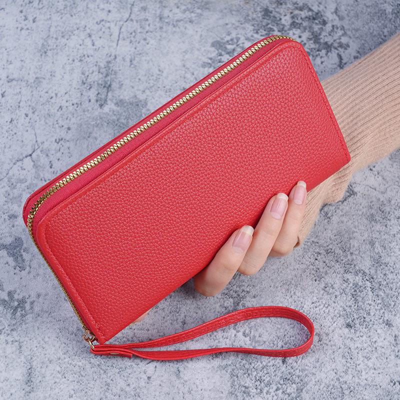 Women's Litchi Pattern Long Wallet with Multi-Card Slots and Zipper Coin Purse