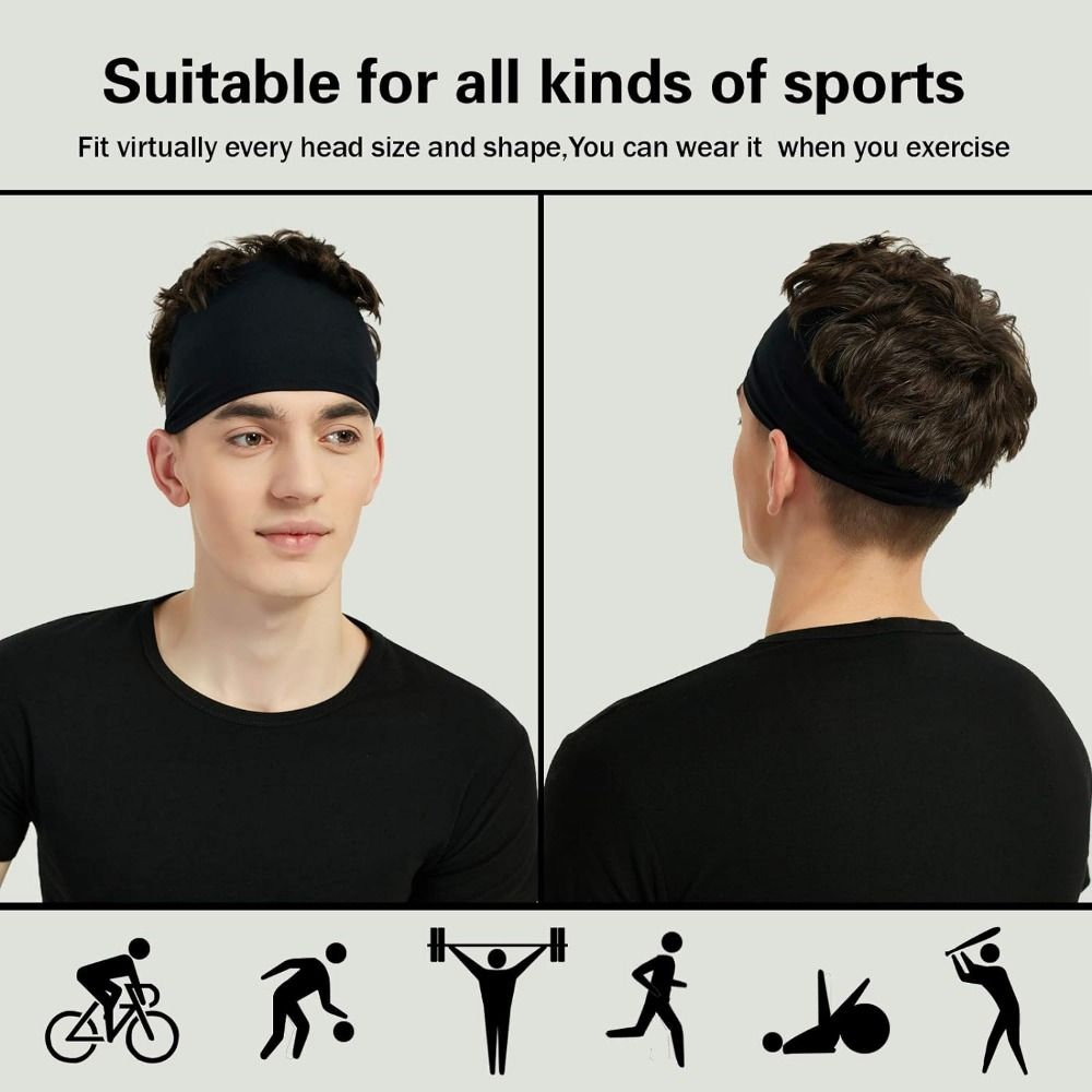 Non Slip Workout Headbands for Men Quick-Dry Men‘s Sports Hairband Stretchy Sweatband  Fitness