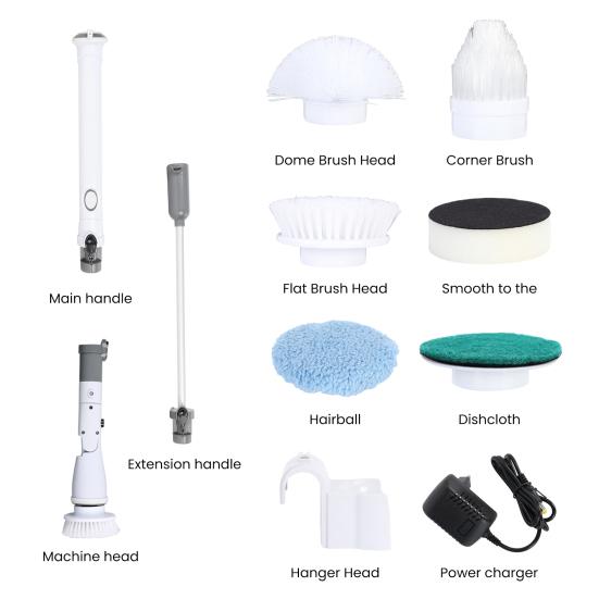 Electric Scrubber Cordless Power Cleaning Brush with Extension Arm and 4 Replaceable Bathroom Cleaning Brush Heads Ideal