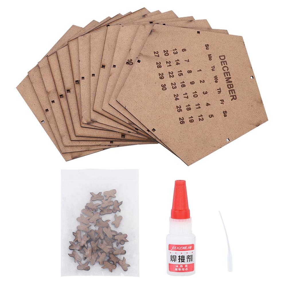 2020 Unique   Wood Calendar Geometric Three Dimensional Desk Calendar   Ornament(Brown )