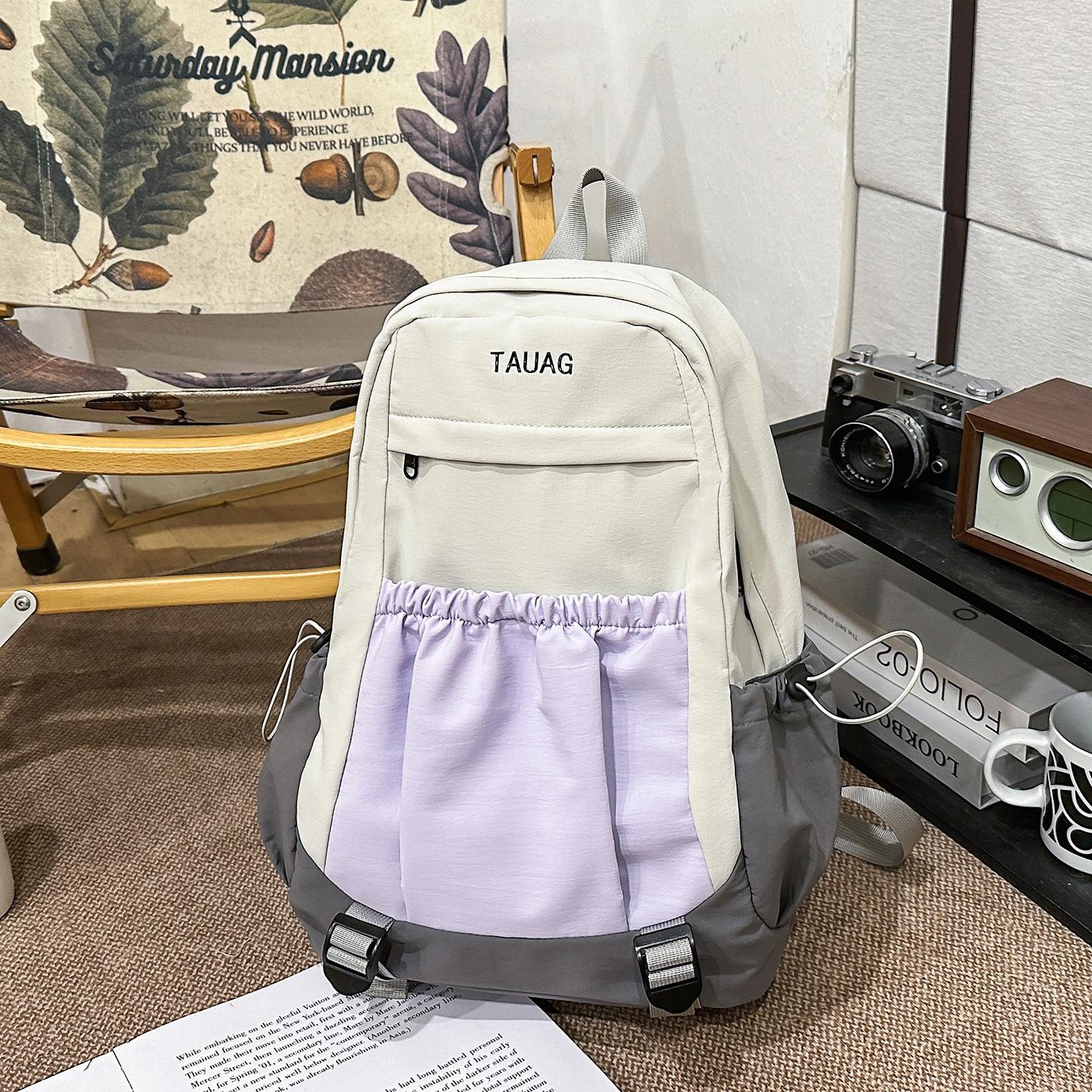 Casual College Style Student Color-Block Nyl Backpack for Women2026New stylish travel backpack