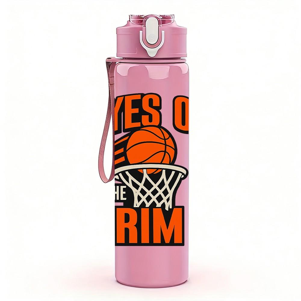 1PC Eyes On The Rim Basketball Theme Print 750ml Color Plastic Sports Water Bottle Leakproof Flip Straw Lid Suitable for Sports Office Home Use