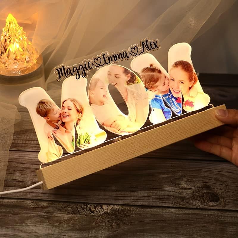 Amabery Custom Mom Photo Night Light Custom Photo Print Personalized Mom Acrylic LED PicturesLamp, Mother's Day Night Light Gift, Mom Grandma