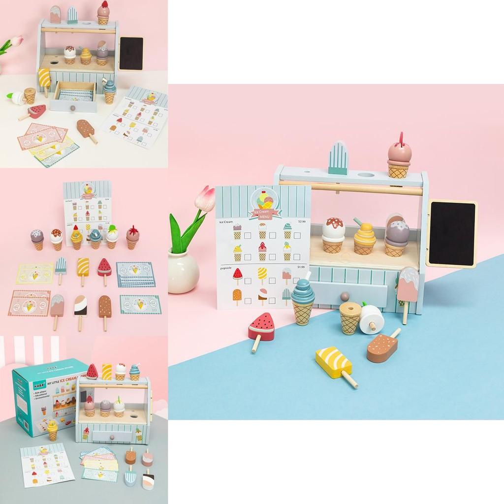 Fun Wooden Simulation Ice Cream Shelf Model Children Toy Set For Kids With Pretend Food And Sensory Development