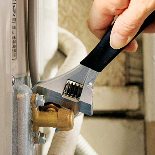 TOP Industrial (TOP) Short Work Wide Adjustable Wrench, Jaw Opening 0-43mm, Black, with Wobble-Free Worm Gear, HM-43MSBK, Made In Tsubame-Sanjo, Japan