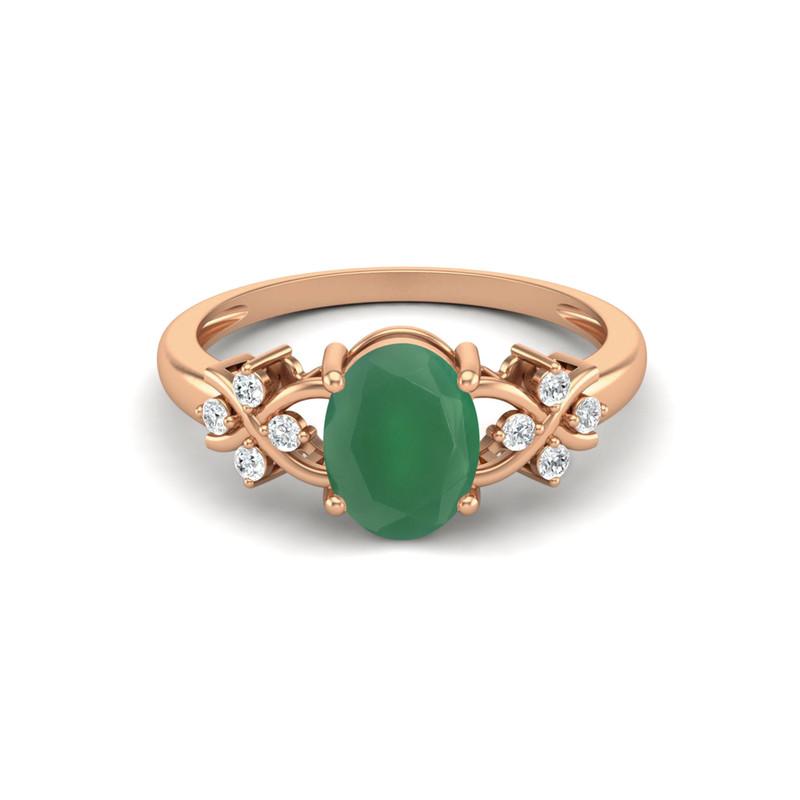 8X6MM Oval Green Onyx Gemstone 925 Sterling Silver Gold Plated Solitaire Vine-Inspired Women Wedding Ring