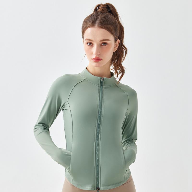 

Women s Slim Fit Double Zipper Stand Collar Yoga Jacket – Long Sleeve Sports Top for Running & Cycling in Autumn/Winter XL