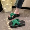 Internet Celebrity Thick Bottom Heightening Cool Slippers Women's Summer Wear 2025 New French High-end Fashion Beach One-word