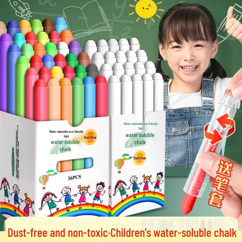 48-Color Dustless Chalk Set with Holder - Safe, Erasable, Water-Soluble for Kids' Home Learning