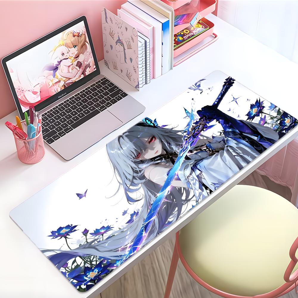 Gaming Mouse PadAntislip BaseStitched EdgesCool Anime Girl Collection with SwordsMagical Power Print for Gamer Office Home