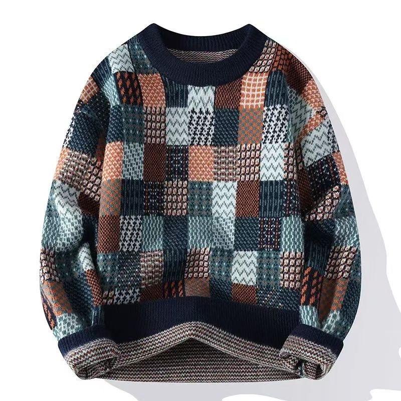Men s Trendy Plaid Knit Sweater - Warm & Casual 3XL (suggested 145-175 jin)