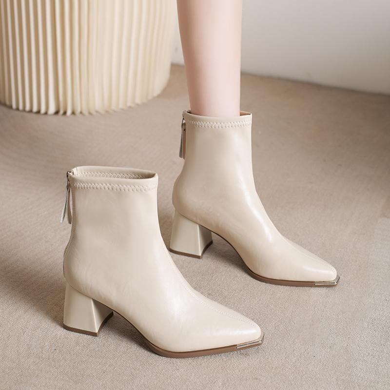 Thick Heel Pointed Toe Women Ankle Boots Autumn Winter Keep Warm Shoes Street Style Banquet Party Short 2025 New