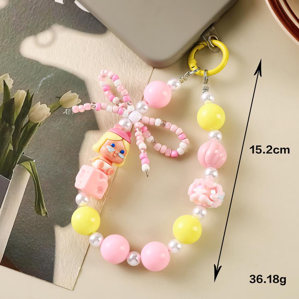 Dopamine Cute Beaded Doll Mobile Phone Chain Bag Pendant Jewelry Gift Anti-lost Hand Carry Keychain