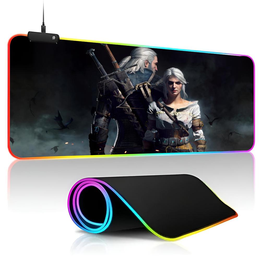 

W-Witchers 3 Mouse Pad game RPG 40x90cm Mouse Mat Gaming Mousepads LED Keyboard Mats Luminous Desk Pads Mouse Pad For PC RGB600x300x3mm