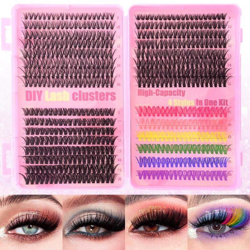 Colour Lash Clusters Set False Eyelashes Extensions Kit Bond And Seal Colorful Simulation Grafted Eyelashes Makeup Supplies