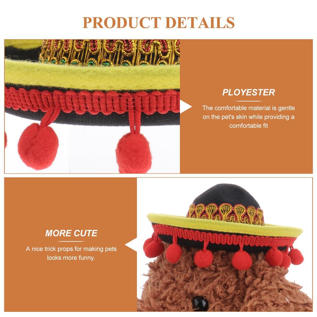 POPETPOP 3-Piece Sombrero Party Hats for Halloween Dog Costumes, Sombrero Headbands with Small Ball Hair Hoops for Pet Kitten Party Decorations