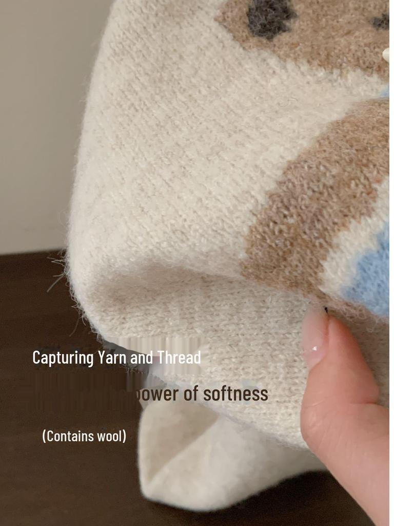 2024 Cute Teddy Bear Round Neck Pullover Sweater