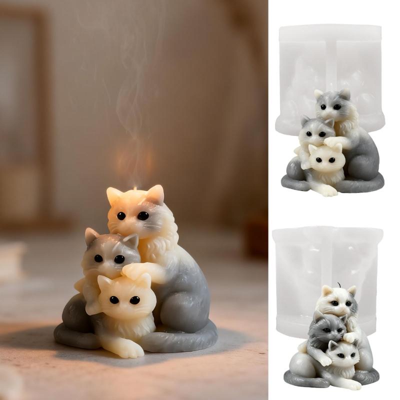 Stacking Kitten Shape Silicone Molds Heat Resistant Easy Demolding for Making Candle Soap Gypsum Ornament and Resin Art