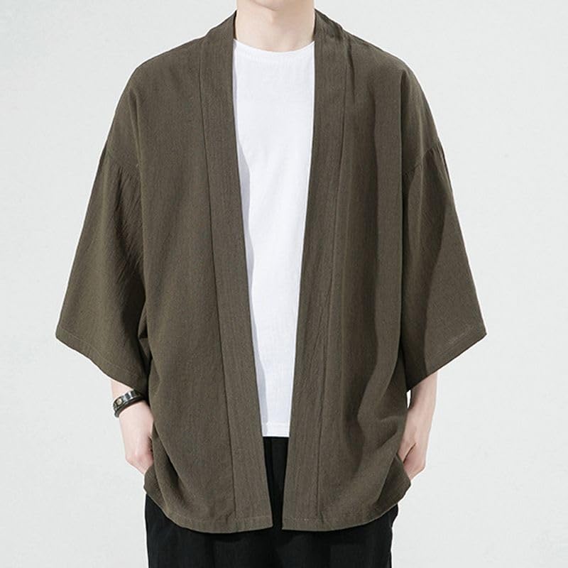Summer Japanese Outer Japanese Style Large [FJLTDCP] Men's Clothes, Cardigans, Business, Casual, Plain, Style, Haori, Shirt, Cardigan, Men's, 3/4
