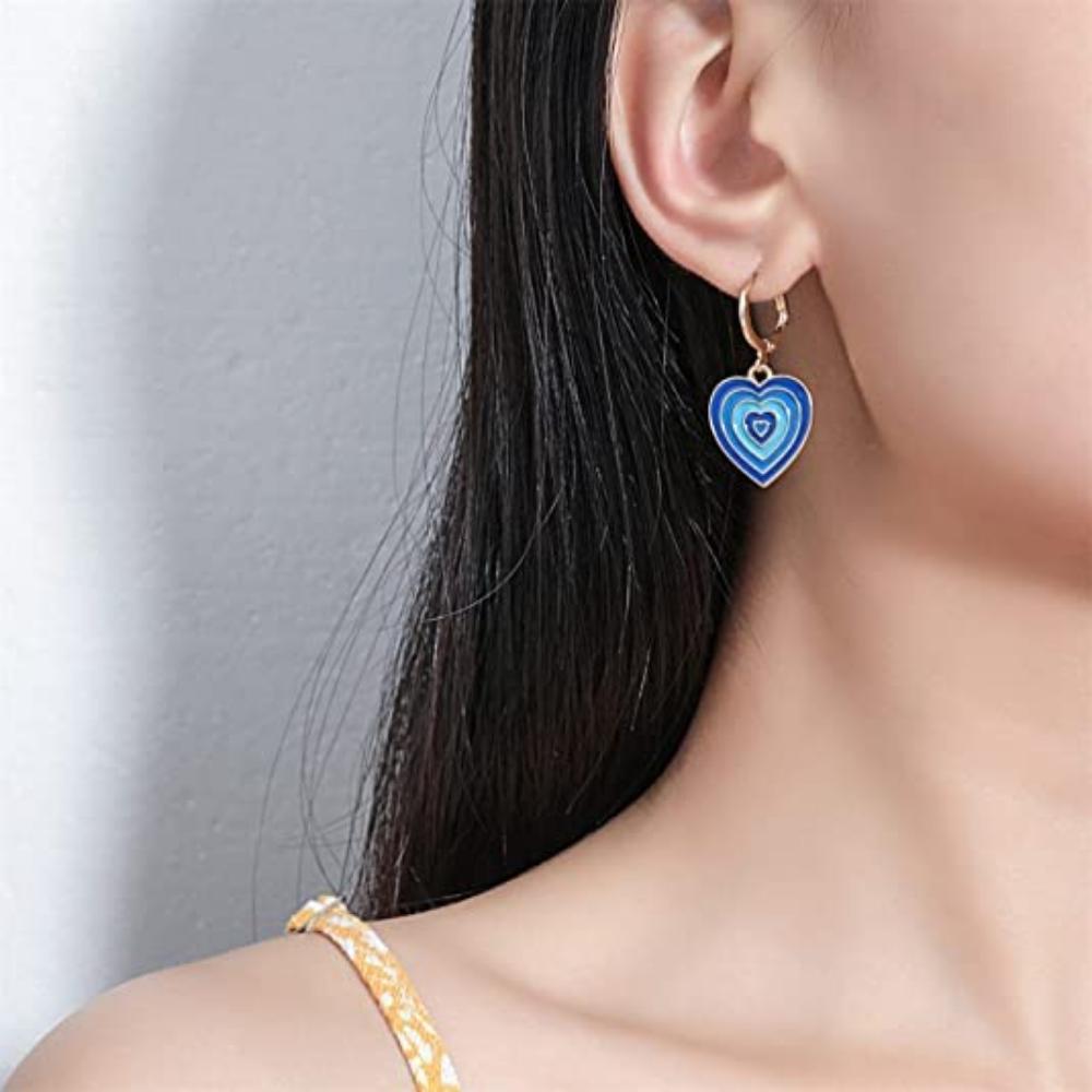 1 Pair Cute Gradient Color Heart-shaped Hoop Earring- Vintage Colorful Enamel Love Heart Dangle Drop Earring for Women Girl Teen 14K Gold Plated