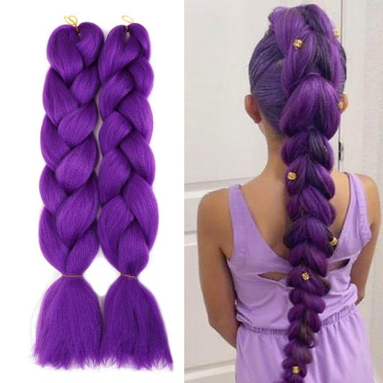 2Pcs 24-Inch Braiding Purple Hair Extension Natural Looking Halloween Costume Cosplay Stage Party Pre Stretched Long Braids Synthetic Hair Extension
