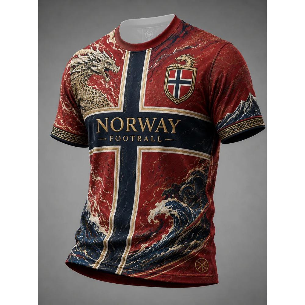 Nordik Viking Retro Stil 2026 Norveç Taraftar Forması Günlük Futbol Kısa Kollu erkekler için Nefes Alabilen Hızlı Kuruyan Yumuşak