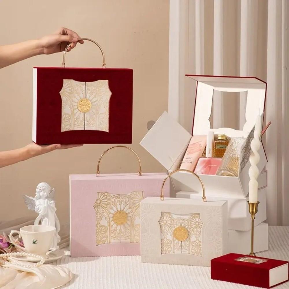 Flip Up Baroque Suede Gift Box Double Open Candy Boxes Wedding Valentine's Day Birthday