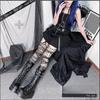 Boucle Métallique Plateforme Épaisse Bottes Punk Femmes Hiver Gothique Fond Épais Jusqu'au Genou Bottes Compensées Noires Chaussures Cosplay